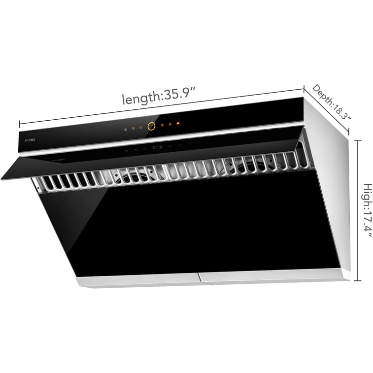 Slant Vent Series JQG9006 36inch 1000 CFM Under Cabinet Or Wall Mount Range Hood With 2 LED Lights And Touchscreen 7
