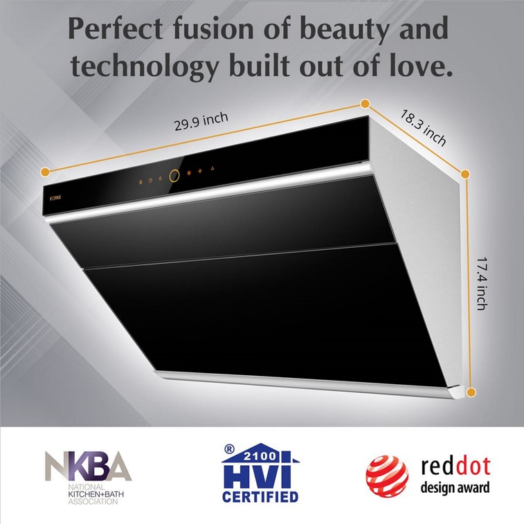 Slant Vent Series JQG7505 30" 1000 CFM Under Cabinet or Wall Mount Range Hood with 2 LED lights and Touchscreen 7