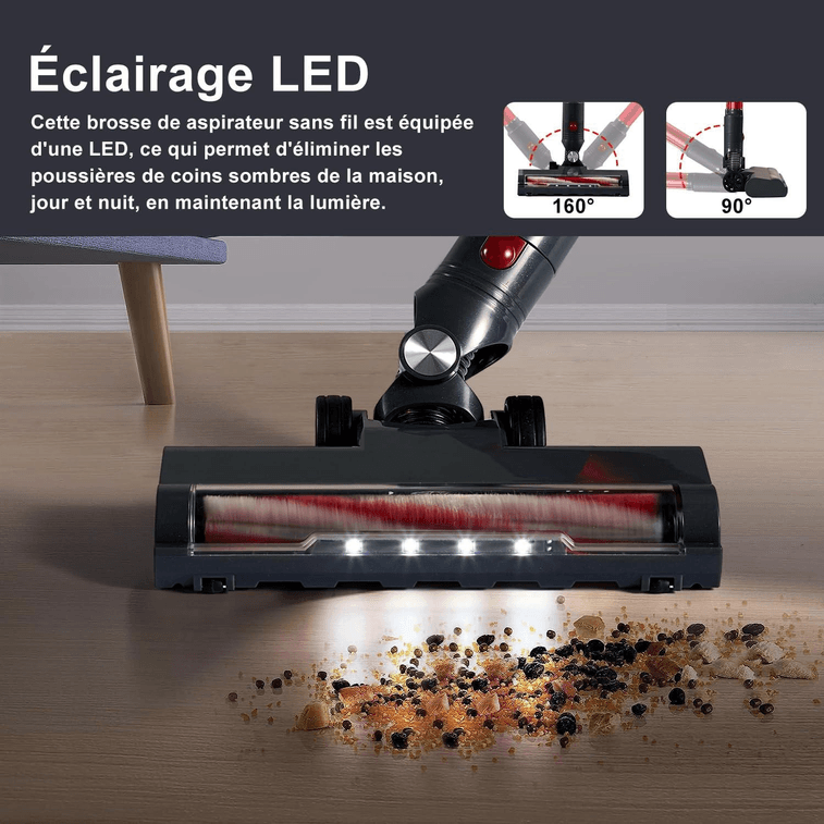Cordless Vacuum Cleaner, 1L 16Kpa 49Mins Vacuum Cleaners for Home, 4 in 1 Lightweight Powerful Stick Vacuum, with LED Display, for Hardwood Floor Carpet Car Pet - Black/Red 1