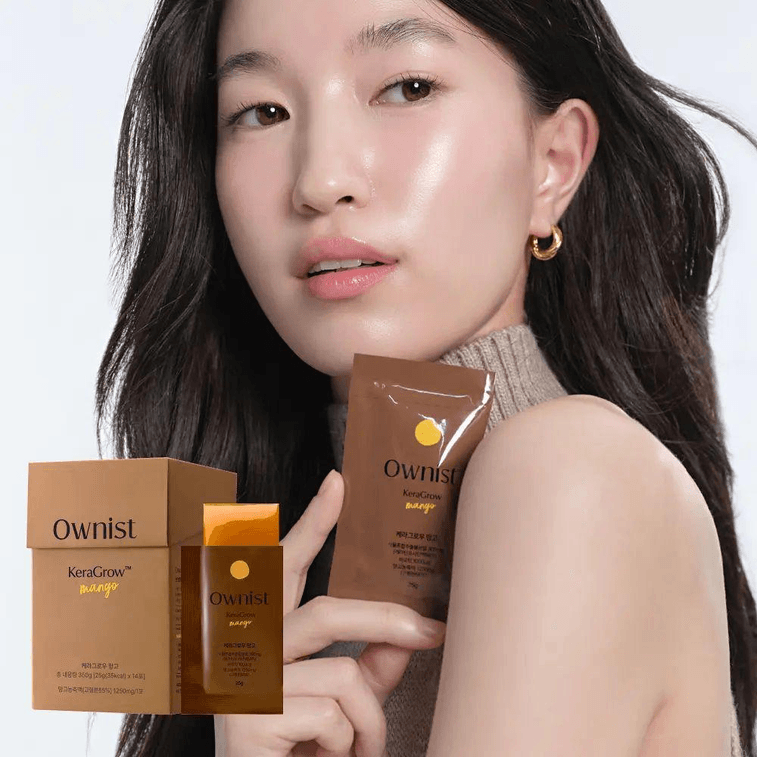 【한국 직배송】 한국 OWNIST 케라 그로우 망고 헤어 젤리 14일분 세트 (증정품 2개 포함) 식물성 케라틴 이너 헤어 영양 젤리 2