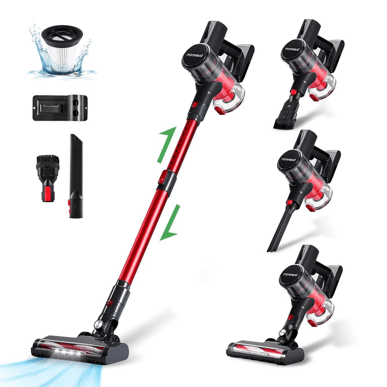 Cordless Vacuum Cleaner, 1L 16Kpa 49Mins Vacuum Cleaners for Home, 4 in 1 Lightweight Powerful Stick Vacuum, with LED Display, for Hardwood Floor Carpet Car Pet - Black/Red 0