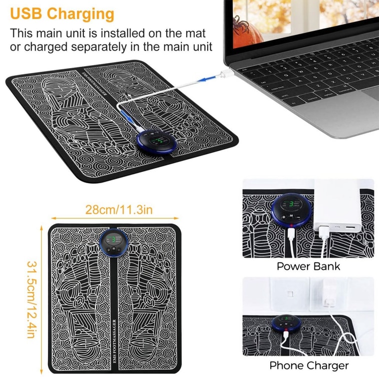 アメリカ製Fatinaフットマッサージパッド。充電式。脚の筋肉のリフォーム、痛みの緩和、ボディケアに。6つのモード搭載。【超快適マッサージ】 6