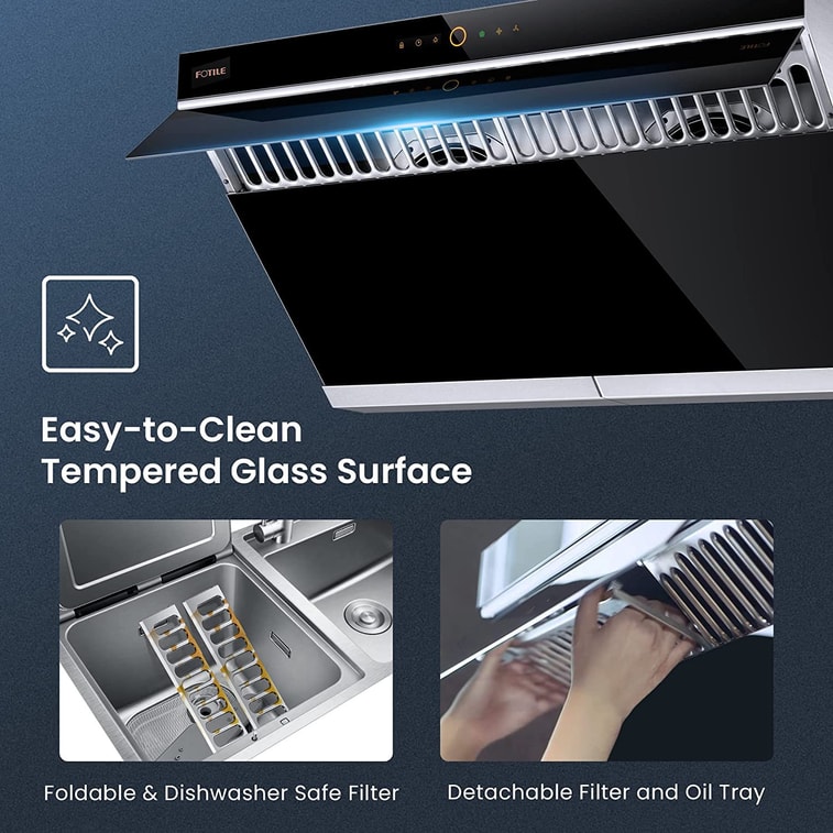 Slant Vent Series JQG9006 36inch 1000 CFM Under Cabinet Or Wall Mount Range Hood With 2 LED Lights And Touchscreen 3