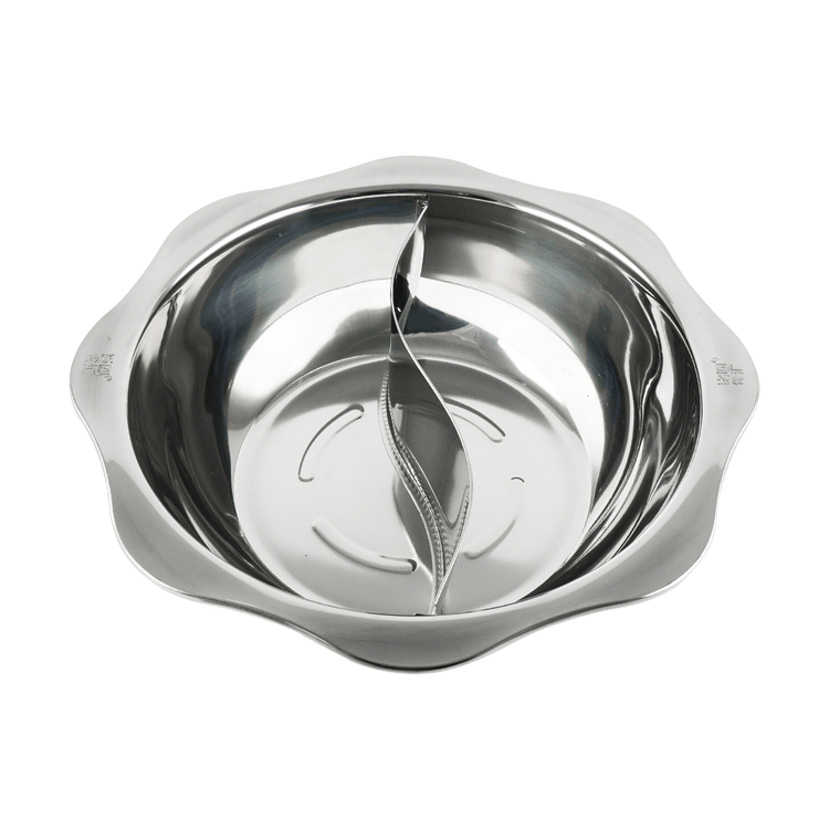 304 Stainless Steel Shabu Shabu Dual Sided Hot Pot W/ Lid And 2 Ladles