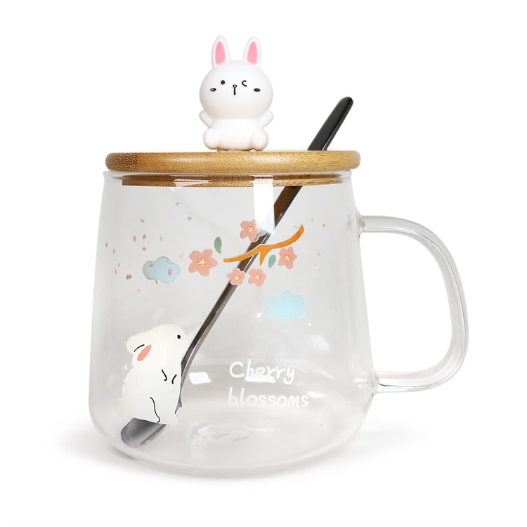 Cute Strawberry Mug Glass Mug with Spoon and Wood Lid Cute Design Fine  Clear Glass Cups Perfect For Coffee, Tea and Beverage