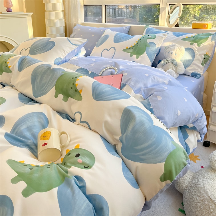 商品详情 - BECWARE 80支高支纯棉床上四件套 活性印花被套套装 幻彩系列 200X230cm 蓝色小恐龙 1套入 - image1