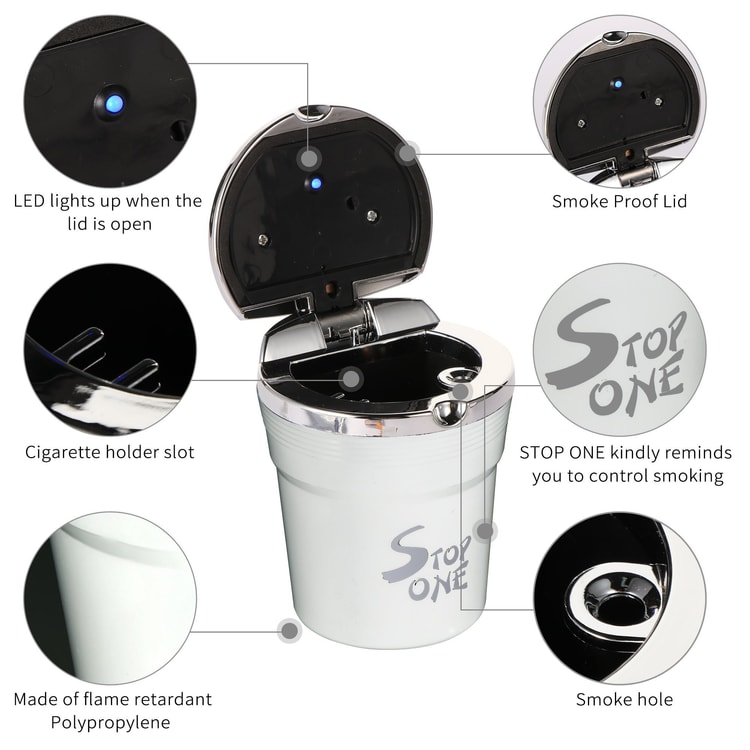 CA-421 Portable Car Ashtray with Lid and LED Diamond Surface Design  Suitable for Car Indoor or Outdoor Black 