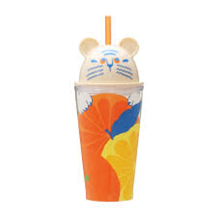 Japan STARBUCKS Limited Cute Tiger Shaped Lid Cold Water Cup 473ml