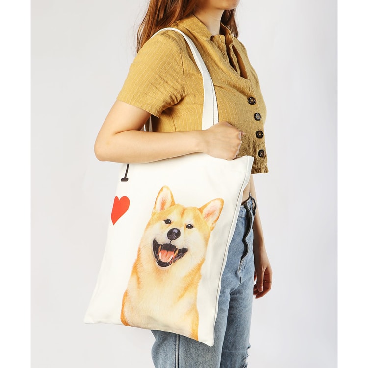 Goofy Face Shiba Inu Love Canvas Handbags