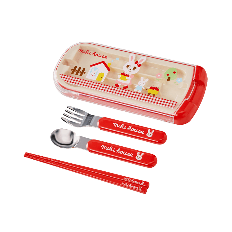 mikiHOUSE cute non-slip tableware set of three red rabbit pattern 1 set