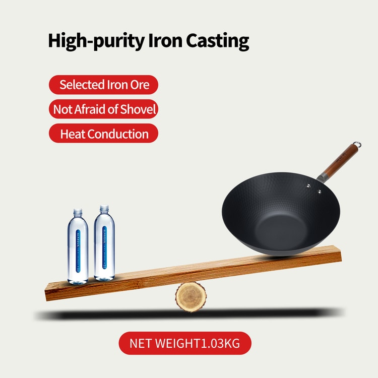 WANGYUANJI 32cm Chinese Handmade Cast Iron Work+13cm Small Iron Wok Set Nonstick  Flat Bottom Stir Fry Pan For All Stoves - Yamibuy.com
