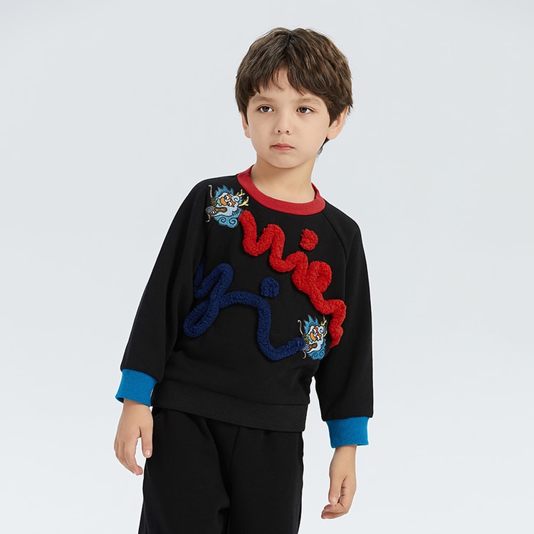 One Stroke Drawing Dragon Embroidery Color Contrast Sweatshirt For