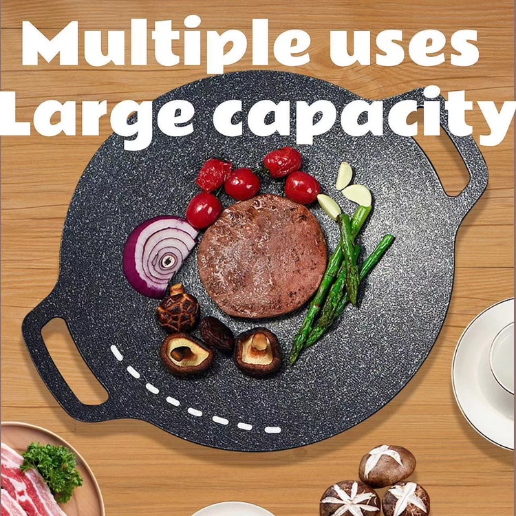 34cm Korean Nonstick Frying Pan Outdoor Cast Iron BBQ Plate Camping Grill  Pan Barbecue Multifunction Frying Pan Fried Steak