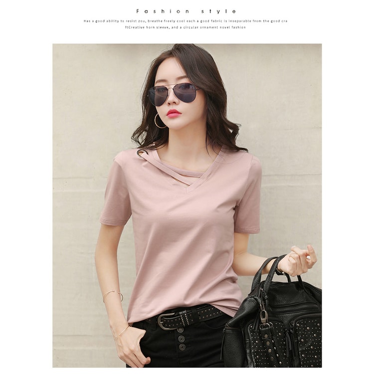 PC/タブレット ノートPC New summer white t-shirt female V-neck loose Korean version black top  casual ins t-shirt trend