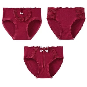 Pure Cotton Antibacterial Women's Mid-Waist Triangle Shorts (3-Pack, 90-130 lbs) - Red