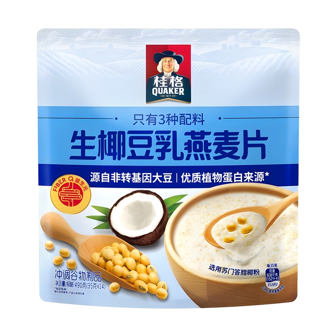 QUAKER桂格 生椰豆乳燕麥片 14包入 490g【營養高蛋白】【即溶沖飲早餐代餐】