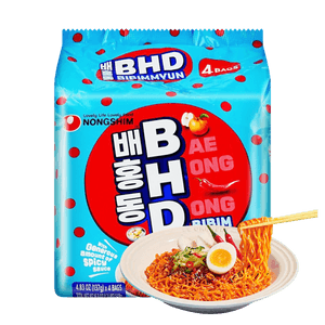BHD Bae Hong Dong Bibim Myun With Generous Amount of Spicy Sauce - Instant Noodles , 4 Bags , 19.3 oz