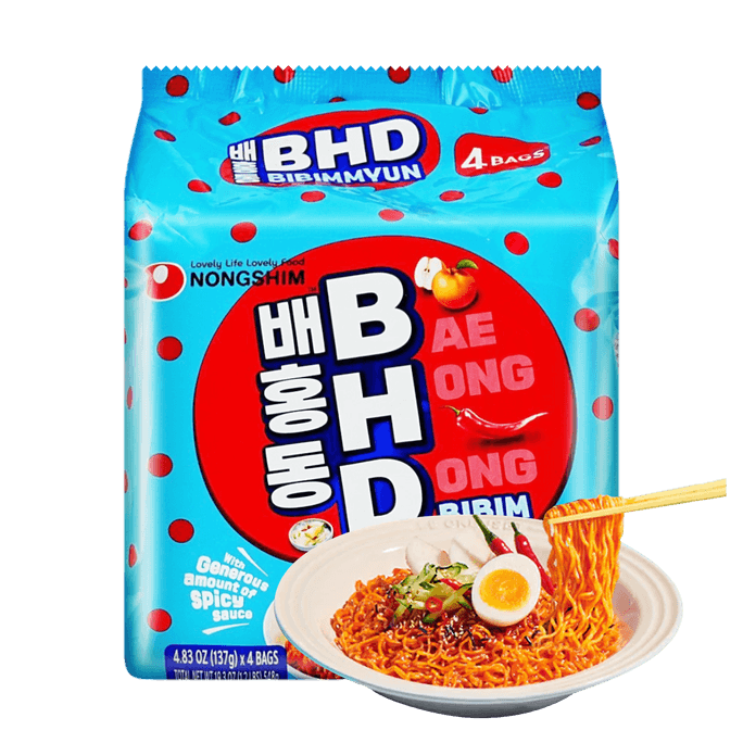 韩国NONGSHIM农心 BHD Bae Hong Dong 韩式拌面 甜辣拌冷面 4连包 548g 【明星同款】