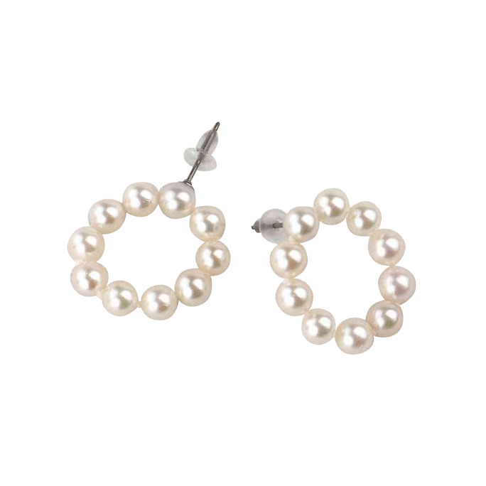 宇和海真珠||復古圈環AKOYA10線珍珠鈦針耳環||1對5.5-5.0mm