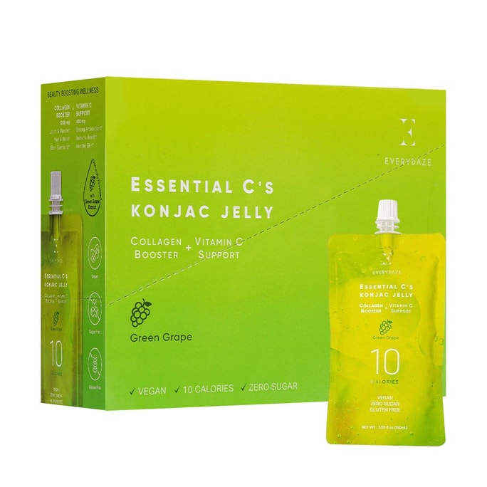Collagen Vitamin C Konjac Jelly Vegan Zero Sugar Low Calorie Slimming Beauty Green Grape Flavor, 10 pieces