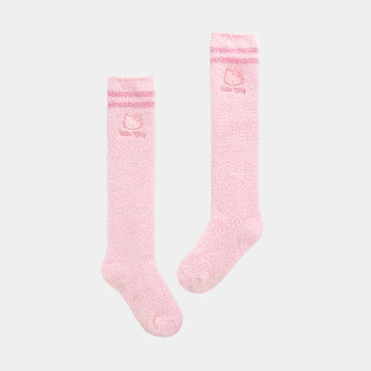 THE BEAST野獸派 家居三麗鷗毛絨堆襪 加厚保暖地板襪長筒襪 #可可豹紋+樹莓粉 2雙裝【Hello Kitty聯名限定】 3