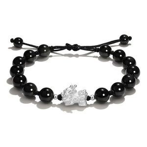 [中国直送] 秦泰マダム 天然黒曜石ローズクォーツ シルバー 貔貅カップルビーズブレスレット 男女兼用 シルバーゴールド 呑み込み獣 黒曜石 貔貅
