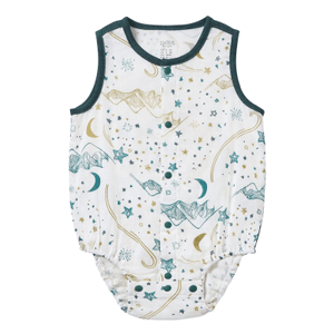 加拿大 Nest Designs 婴儿无袖纽扣连体衣竹纤维星星白色6-12个月