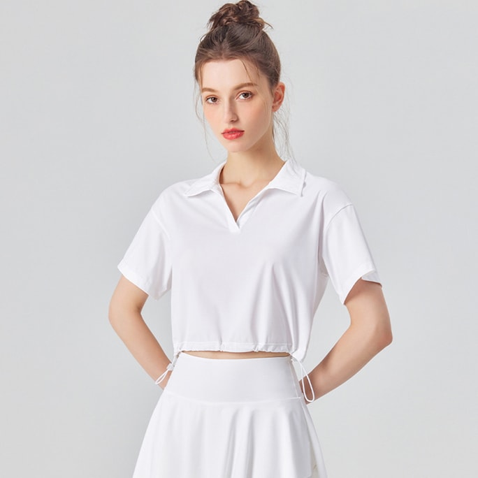 【中國直郵】HSPM 新款純欲風瑜珈健身休閒運動短袖T卹 椰奶白 M