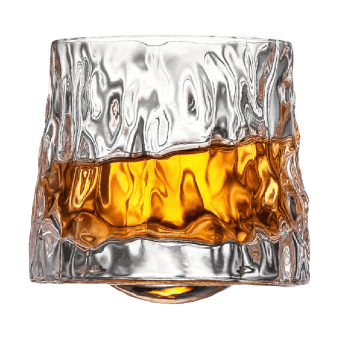 威士忌酒杯 水晶玻璃杯子 不倒翁水晶杯 冰河錘紋款 200ml【不倒翁設計 隨意擺動】