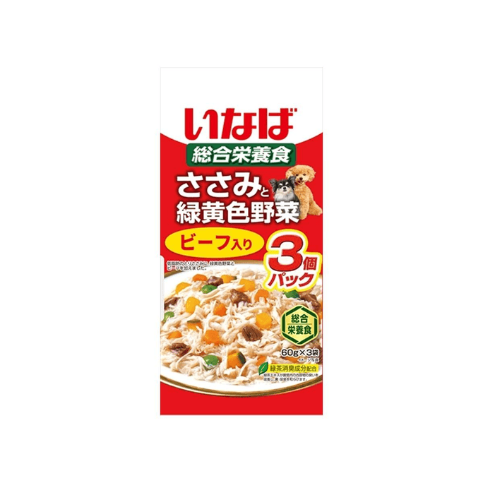 [일본 직배송] 이나바 습식 강아지 간식 - 풍부한 닭고기 맛 (닭고기 + 야채 + 소고기) 60g*3개입