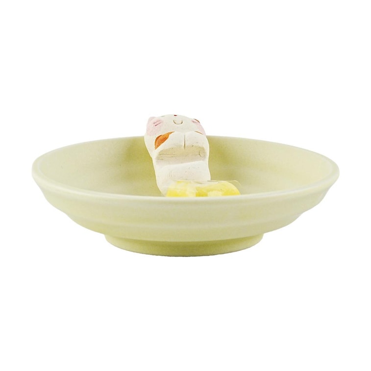 日本香堂 美浓烧 陶瓷香立香插 陶土香托香盘家居摆件 #三花猫扒扒看 5