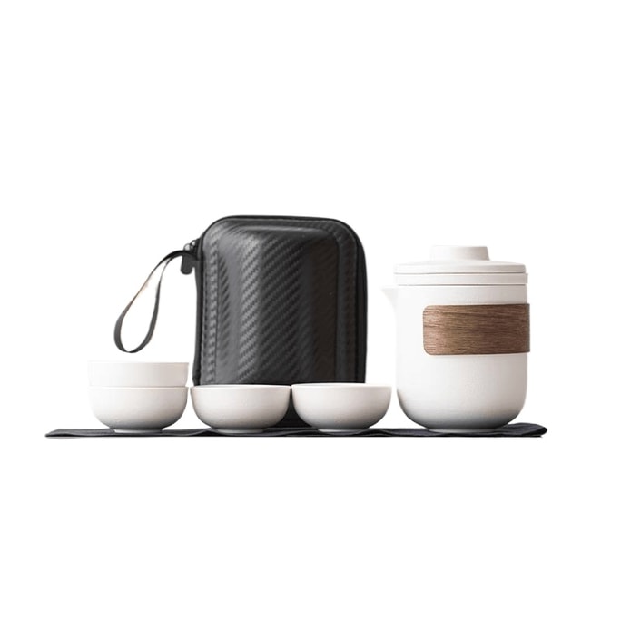 Portable Travel Ceramic Tea Set Outdoor Set Elegant White One Pot Four Cups 11.7CM