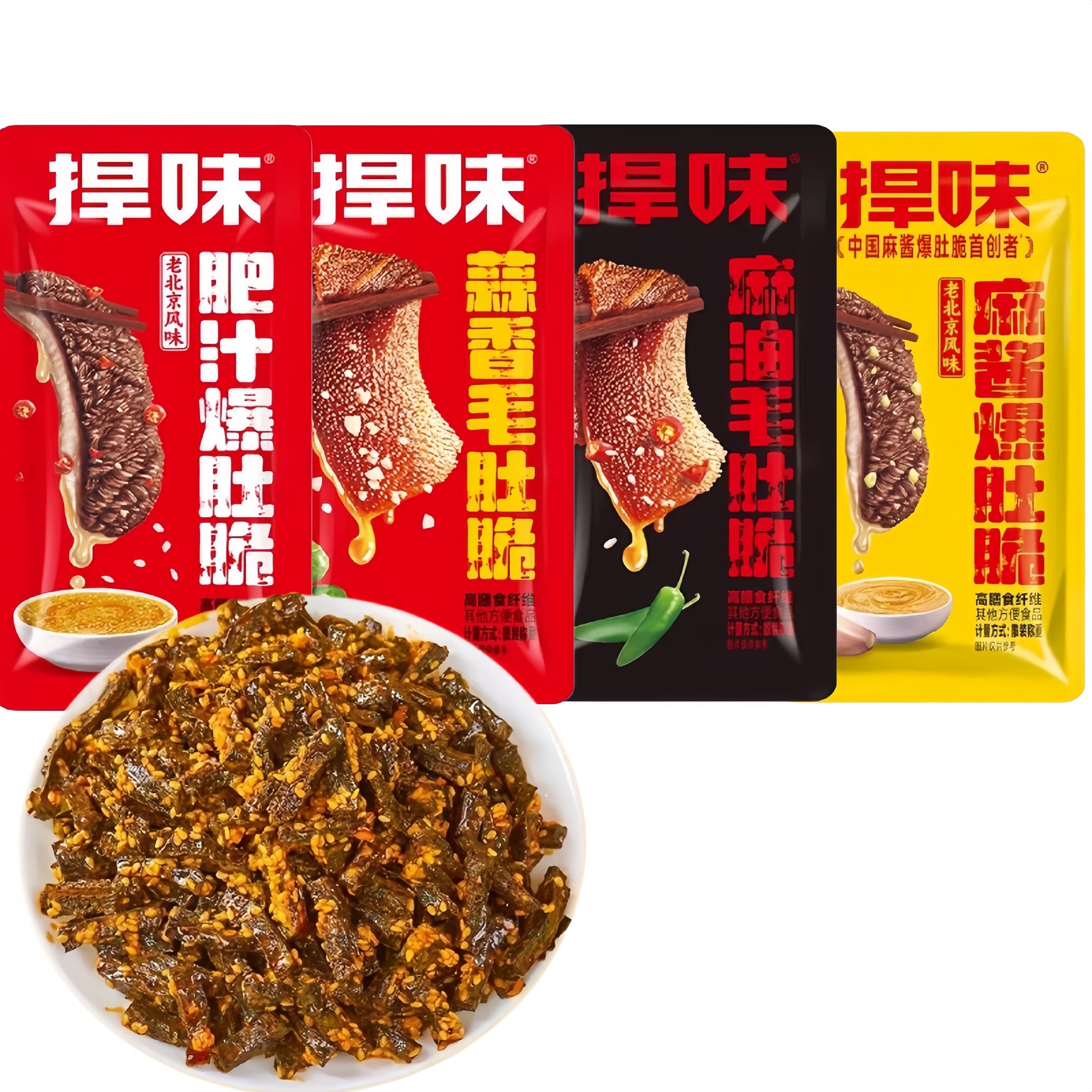香氛 麻醬麻油蒜香肥汁味爆肚脆素毛肚零食混合口味100g(10g*10包)
