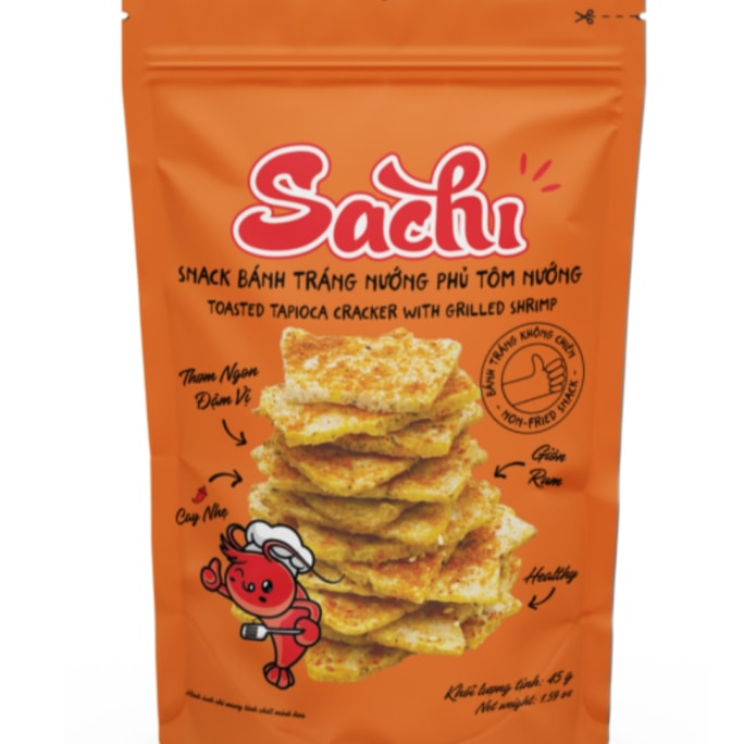 Viet Nam Crackers-Grilled Rice Paper Snack Shrimp Flavor 3 Pack 45g Each