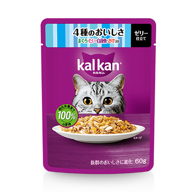 [일본 직송] 일본 칼칸 고양이 간식 종합 영양 참치+도미+흰살생선+연어 60g