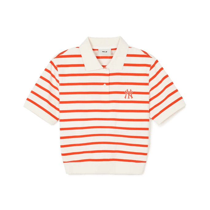 Varsity Stripes Crop Collar Tee Shirt NY Yankees Cream XS