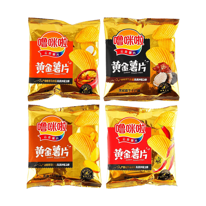 噜咪啦 云贵黄金薯片 天麻汽锅鸡味+麻辣味+ 黑松露牛干巴味+原味 65g*4包【4口味组合装】