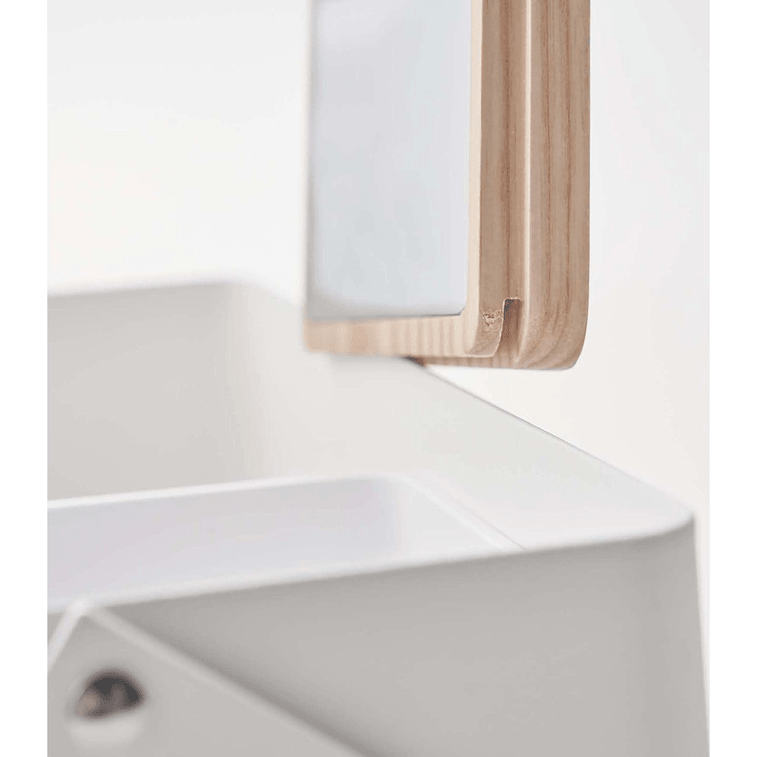 야마자키 홈 거울 달린 메이크업 정리함 - 스틸+우드, 화이트 (1개) 6