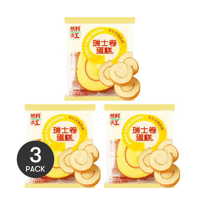 3 packs Swiss Roll Cake With Creamy Filling,3 oz [0 Trans Fat][Product Expiry Date Format: Month/Day/Year]