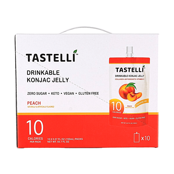 韓國TASTELLI 蒟蒻吸吸果凍 水蜜桃味 150ml*10袋入【0糖低卡 純素食無麩質】【含膠原蛋白&維生素C】