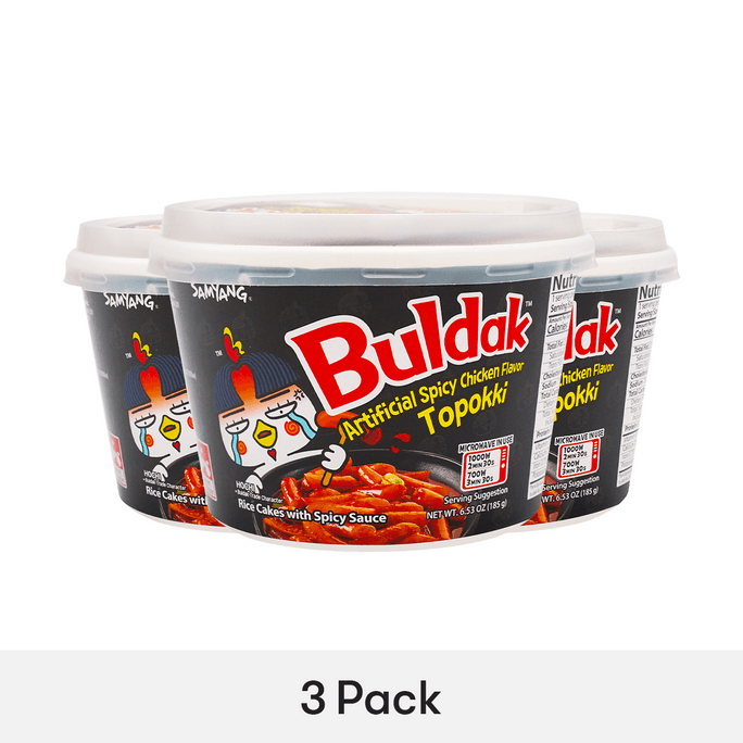 Buldak Hot Chicken Flavor Topokki - Spicy Fried Rice Cakes, Big Bowl, 6.52oz【Trending on TikTok】【Value Pack】
