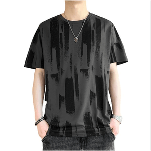 Mens Summer Loose Short Sleeve Color Matching Print T Shirt 19-Grey 3XL