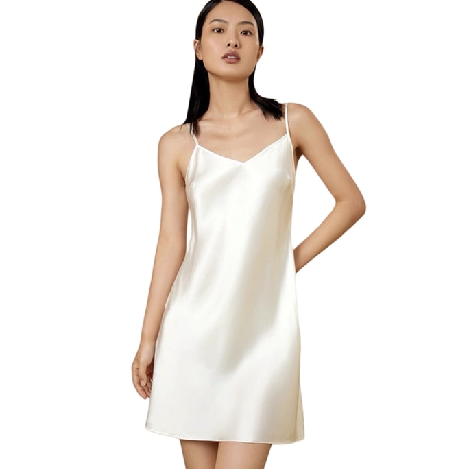 【中国直邮】 金三塔 重磅真丝舒适丝滑100%桑蚕丝吊带睡裙女纯色家居服 YSFFA314#丝白(16姆米) M