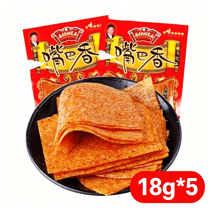 입이 즐거운 [4.99$ 특별 행사!!][1인당 2개 한정] 마오진송 매운맛 스낵, 입술에 닿는 맛, 어린 시절의 맛, 추억의 옛날 대형 매운맛 조각 18g*5봉