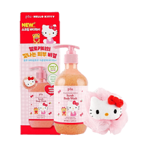 韓國PLU 凱蒂貓聯名維他命保濕鎖光磨砂沐浴露 500g + 沐浴海綿套裝