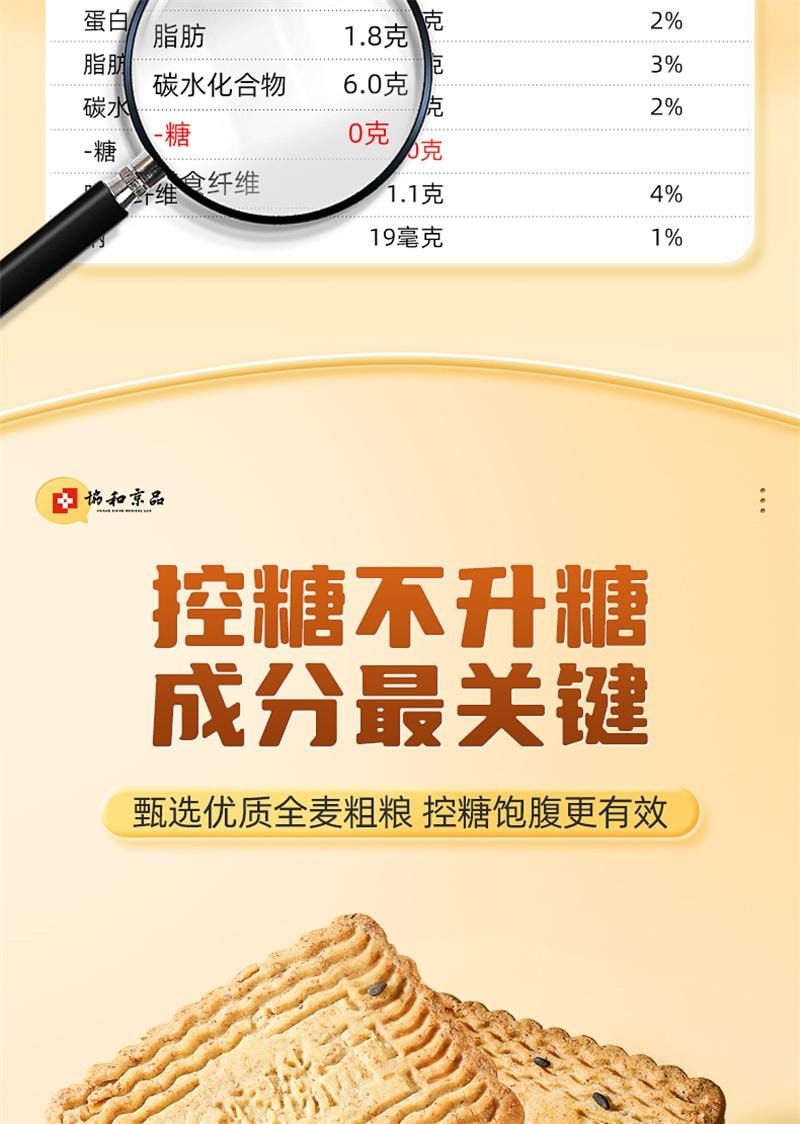 【中國直郵】 協和京品 粗糧餅乾 糖人專用控製糖糖友孕婦孕期零食糖尿人無糖全麥食品 450g/盒