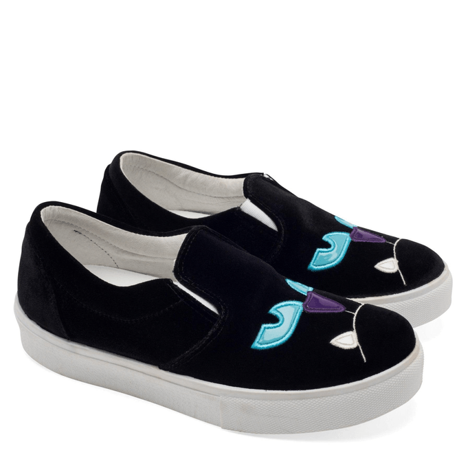 Chiara Ferragni Women's Black Velvet Cat Slip On Sneakers US W6