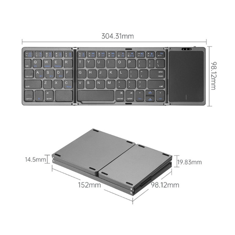 Tri-Fold Wireless Bluetooth Keyboard With Press Touchpad Multi-System Compatible Silver White F 1piece 10