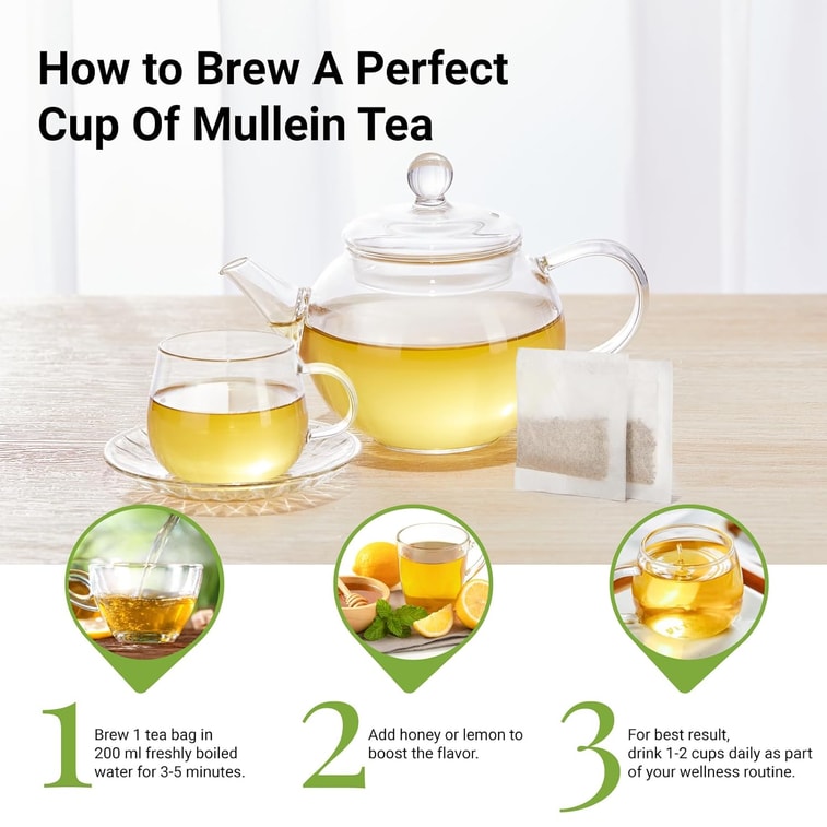 【Canada Direct Mail】 Sifanda Mullein Tea 1.76oz/ 50g (2gx25P) - For long-term smokers, seasonal dry itchy throat, soothing herbal wellness tea, for excessive phlegm and airway discomfort, daily gentle conditioning, caffeine-free sachet tea bags, soothing dry itchy throat and moistening tea drink 8