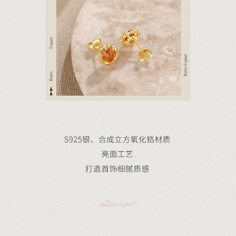 【中国直邮】 周六福 橘子汽水耳钉女S925银耳饰黄金色轻奢小众送女友本命年礼物 一对装
